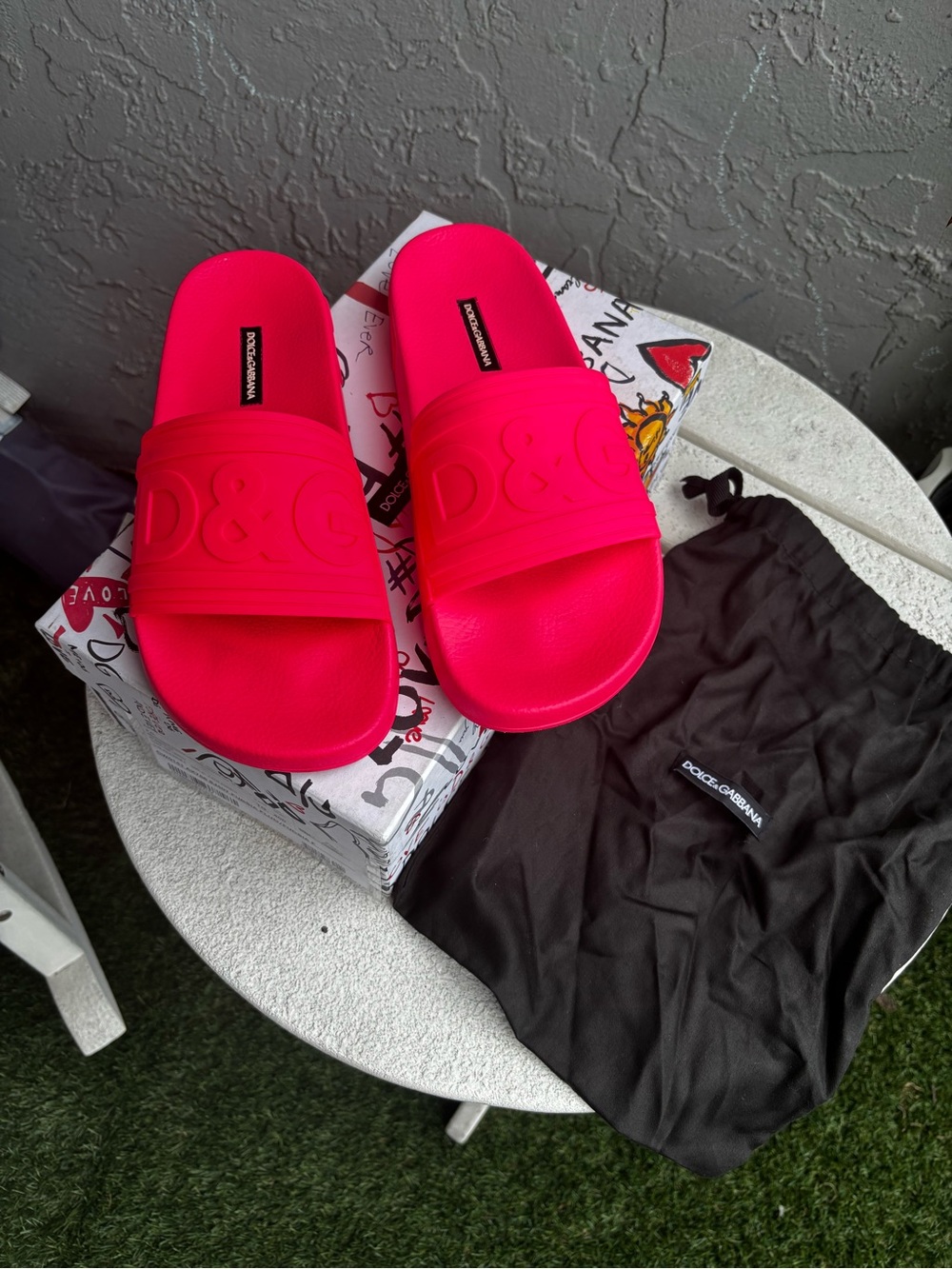 Dolce & Gabbana Hot Pink Logo Slide Sandals